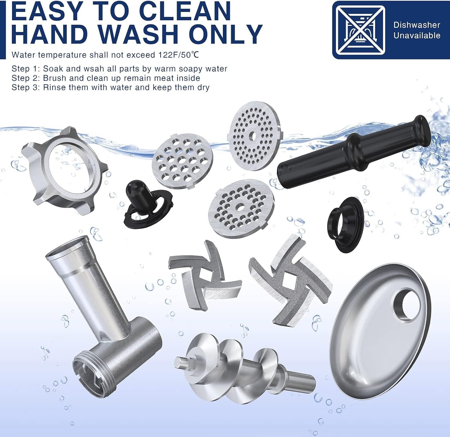 Stainless Steel Meat Grinder Machine - 180 lbs/hour Heavy-Duty with Sausage Kit