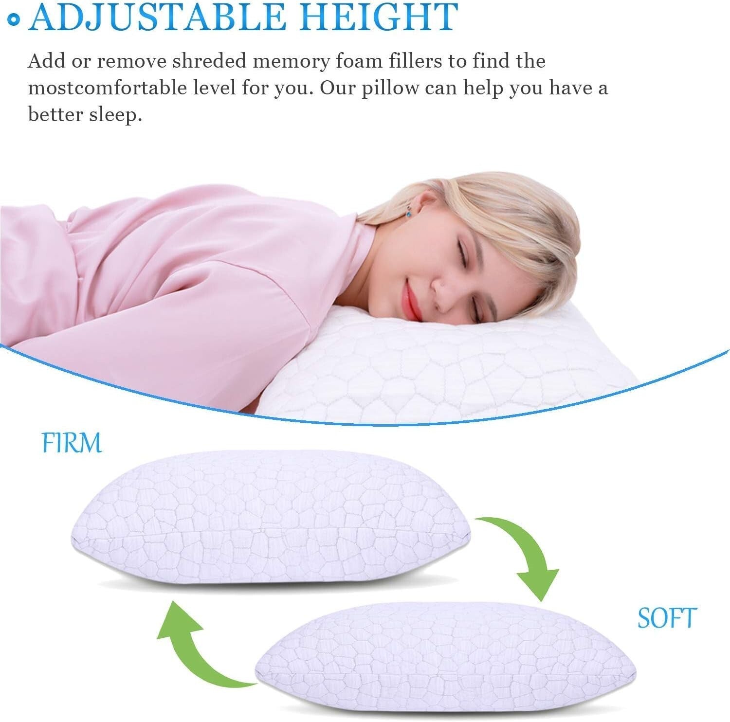 Luxury Cooling Gel Memory Foam Pillows - Adjustable Shredded Comfort (2 Pack)