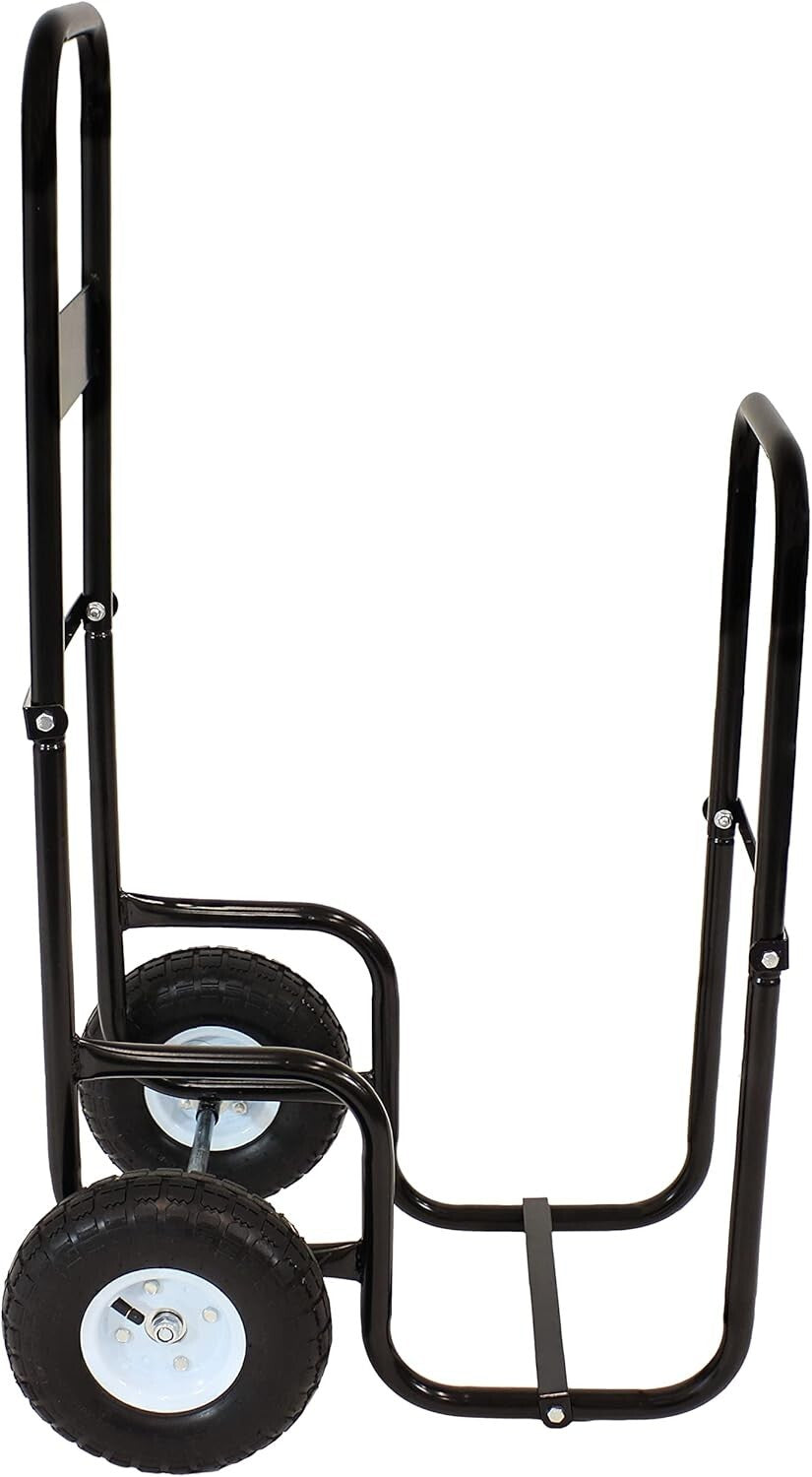 26" Black Steel Log Cart with Heavy-Duty Wheels for Effortless Firewood Handling