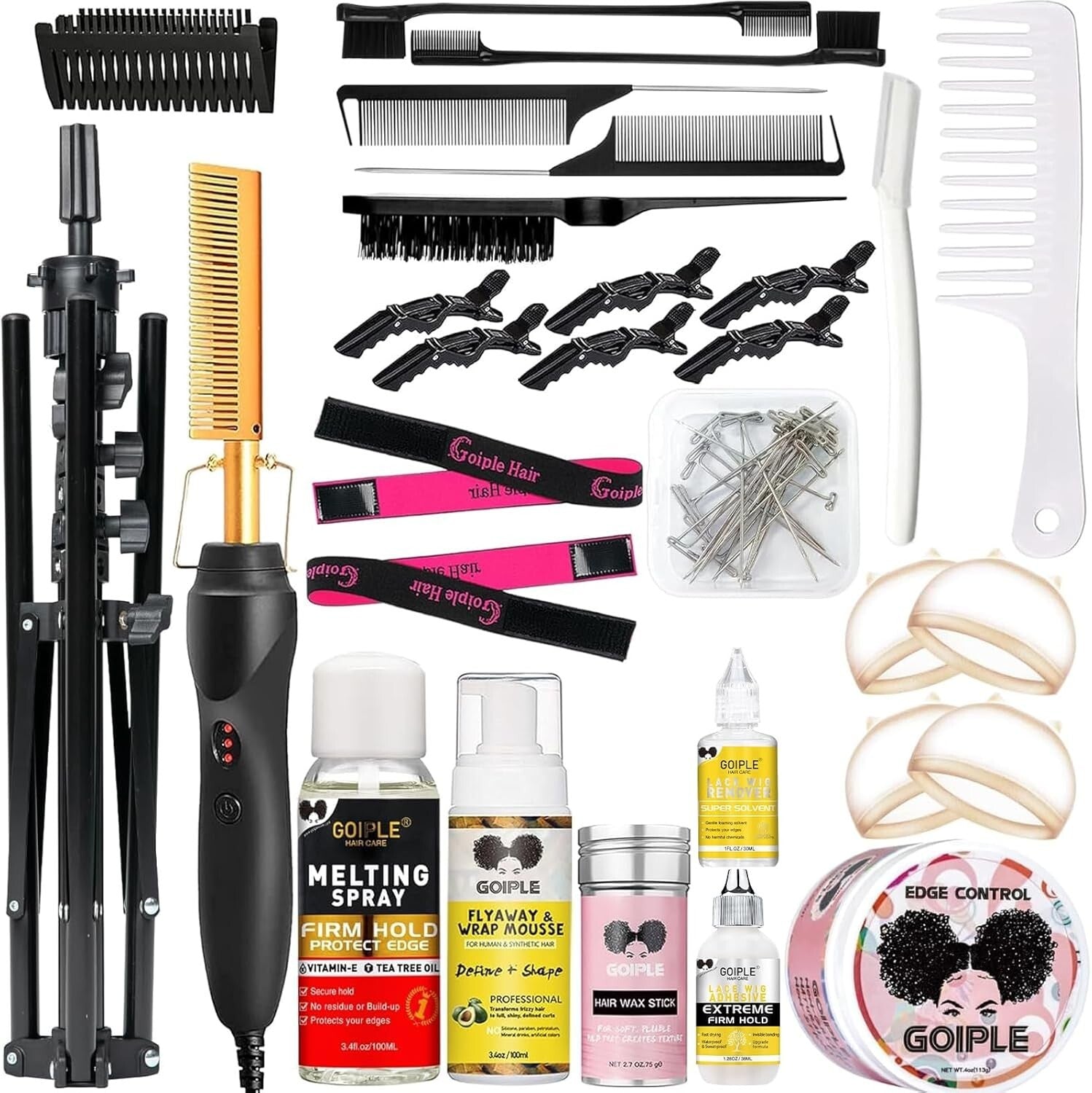 Versatile Tripod Wig Stand with Heating Hot Comb: Ideal for Cosmetology Training