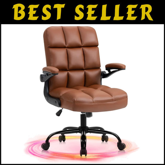 Ergonomic Rolling Swivel Desk Chair with Leather Finish for Modern Home Offices