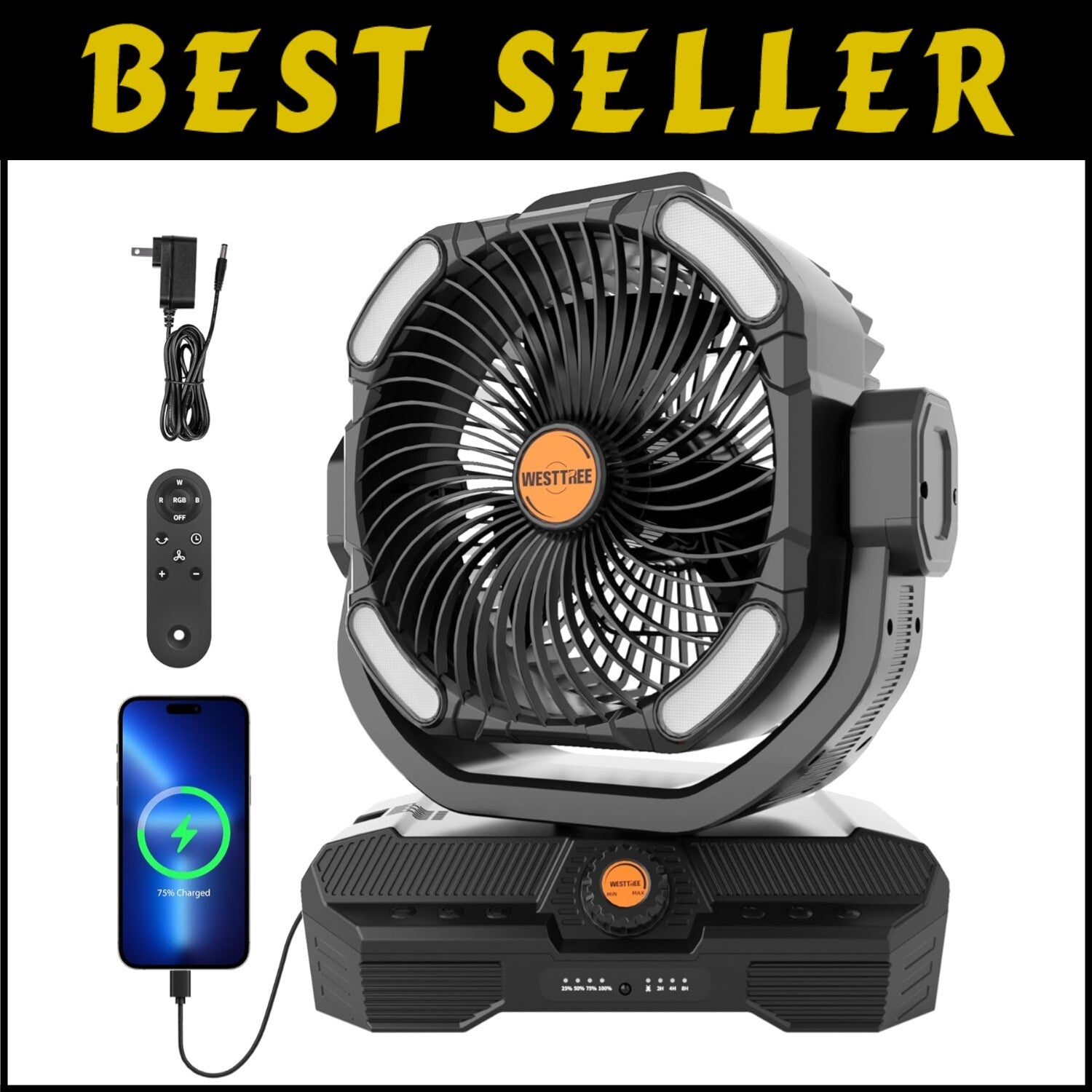 Portable 45000mAh Rechargeable Fan with Touch Control & Oscillation for Outdoors