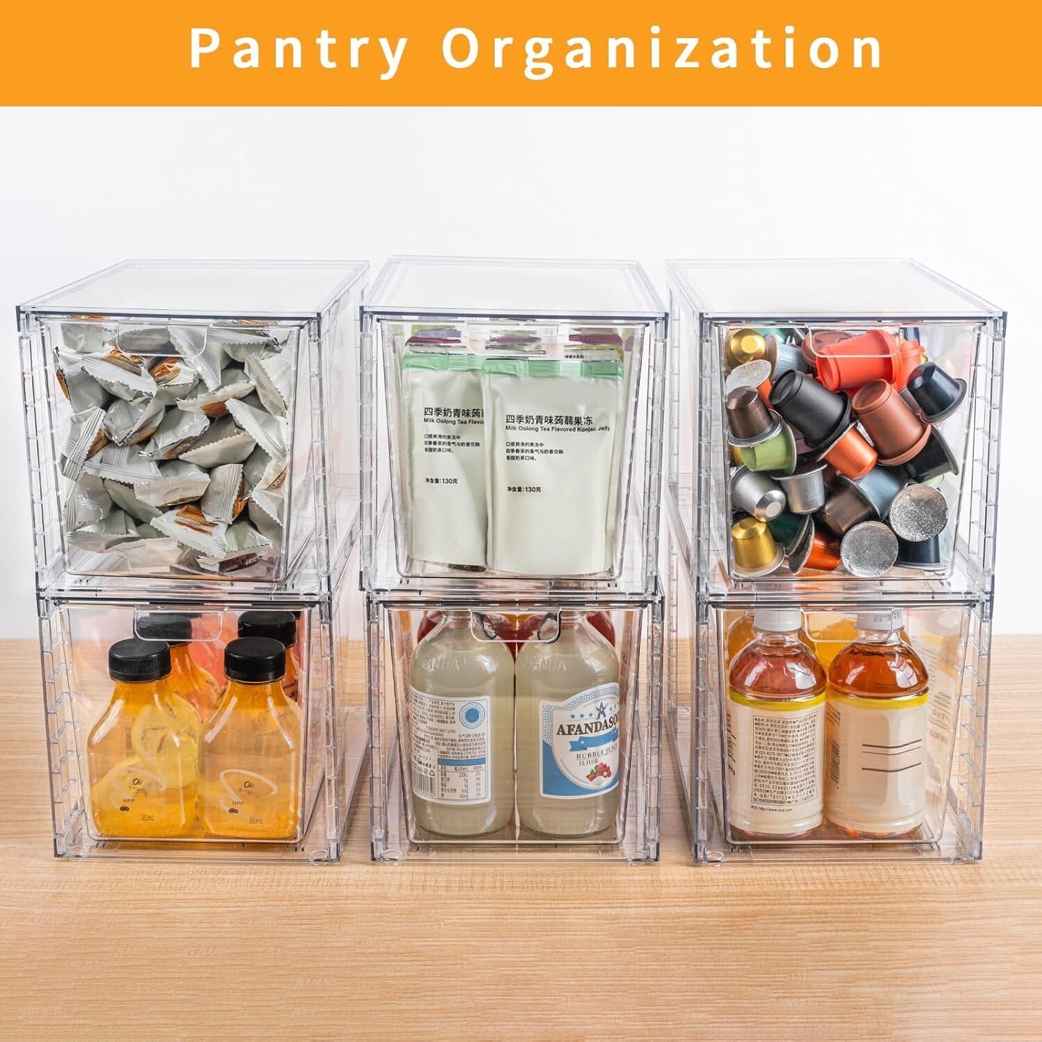 Multi-Use Clear Organizing Bins - Stackable Drawer Set for Kitchen & Bathroom