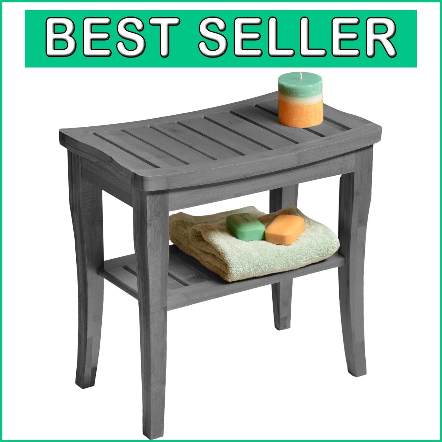 Bamboo Shower Bench - Elegant Grey Stool with Non-Slip Feet for Ultimate Safety