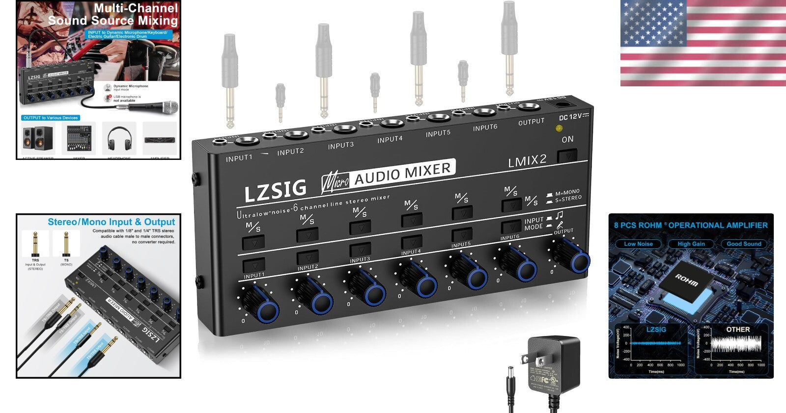 Professional 6-Channel Stereo Line Mixer with Dynamic Microphone Control