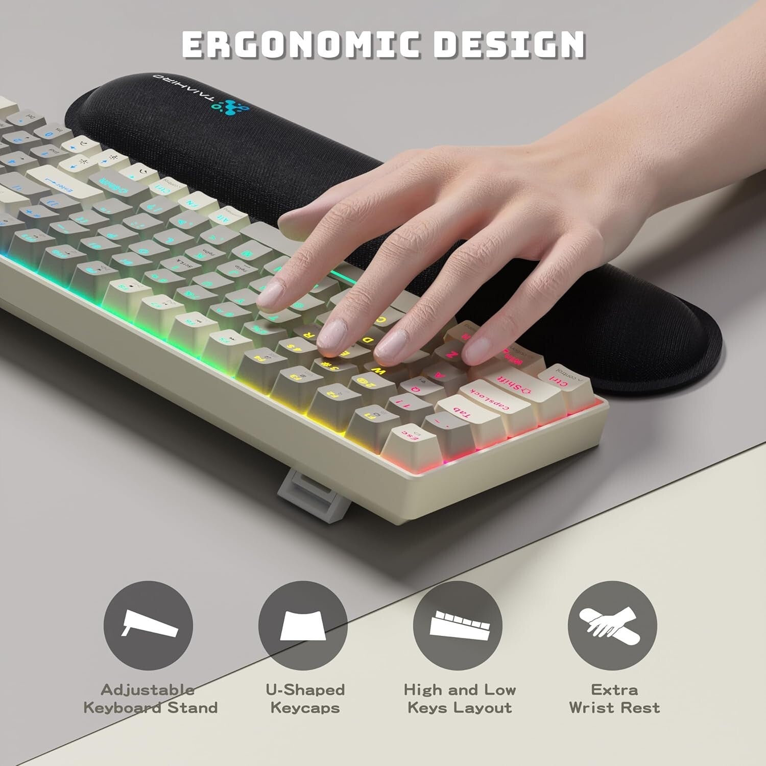 Ergonomic Hot-Swappable Wireless Gaming Keyboard - 3000mAh Battery, Rainbow LED