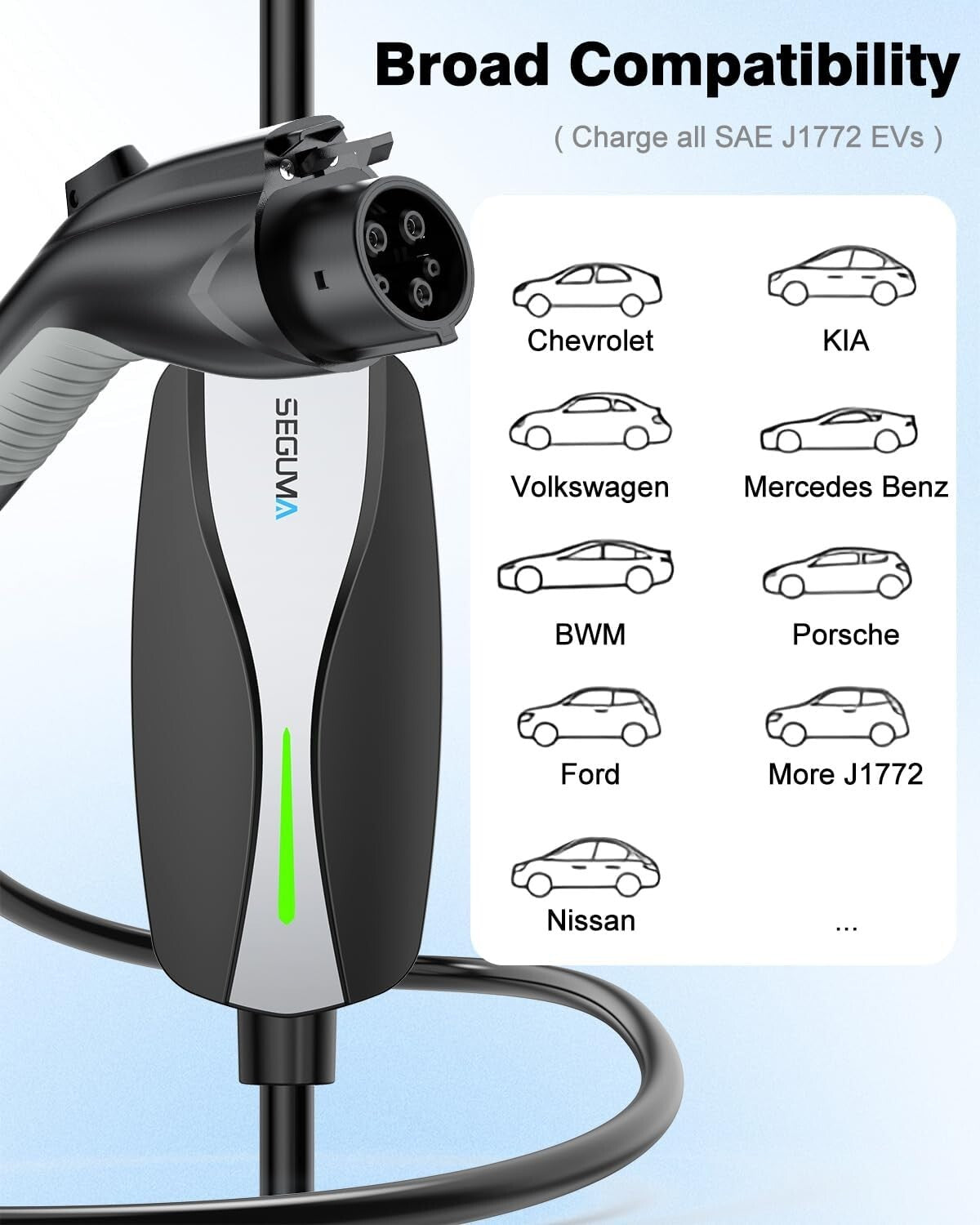 Fast Charging 16A EV Charger, 25FT NEMA 6-20 Plug for Universal Compatibility