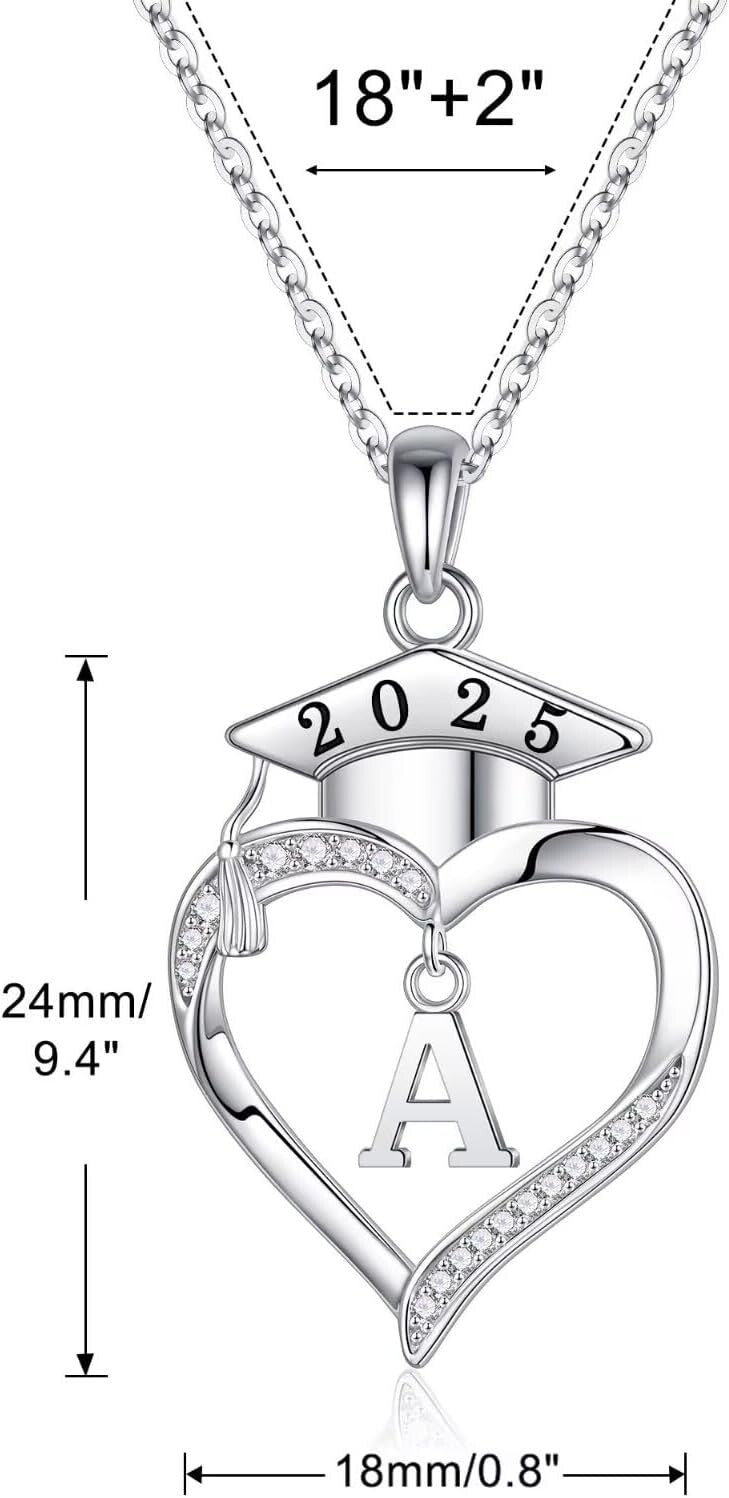 2025 Graduation Gifts - Dainty Heart Initial Necklace in Sterling Silver for Her