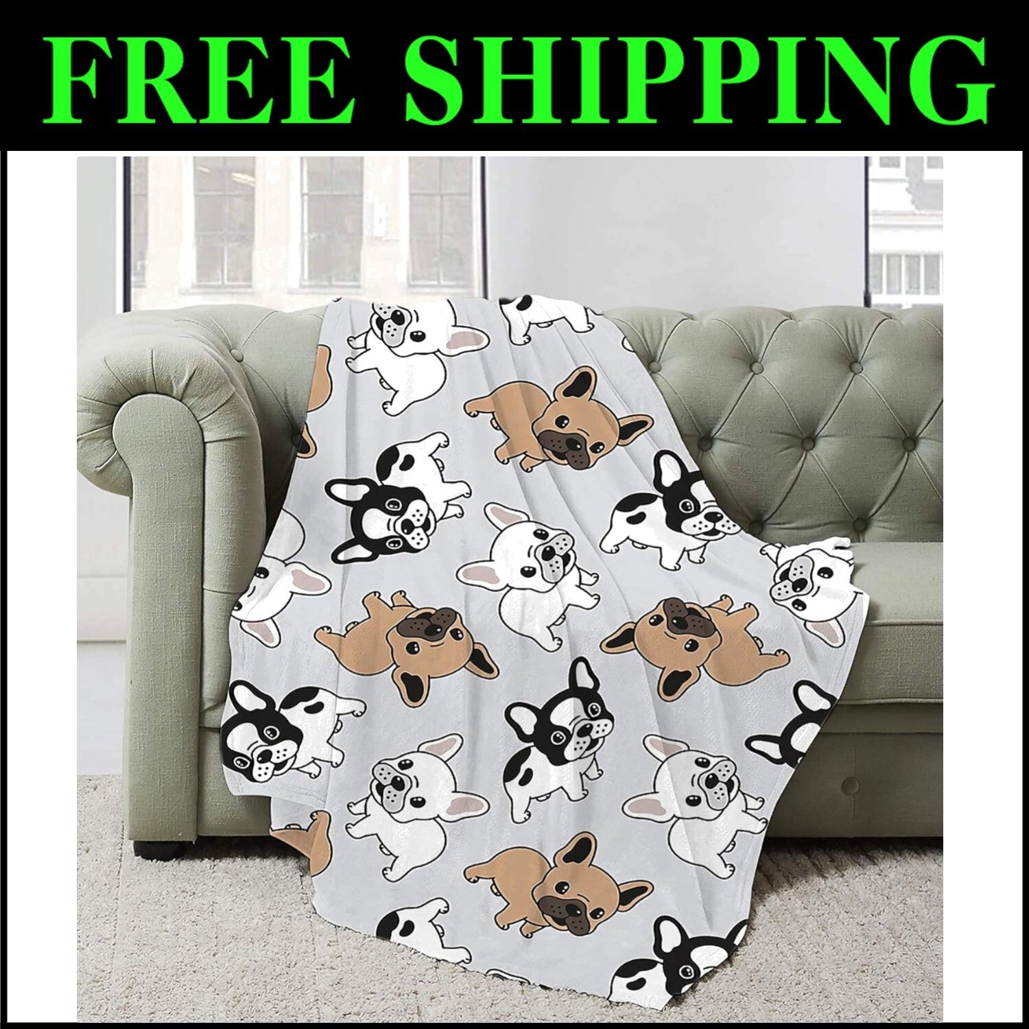 Cute Animal Print Blanket - French Bulldog Flannel Throw for All Seasons 60"x50"