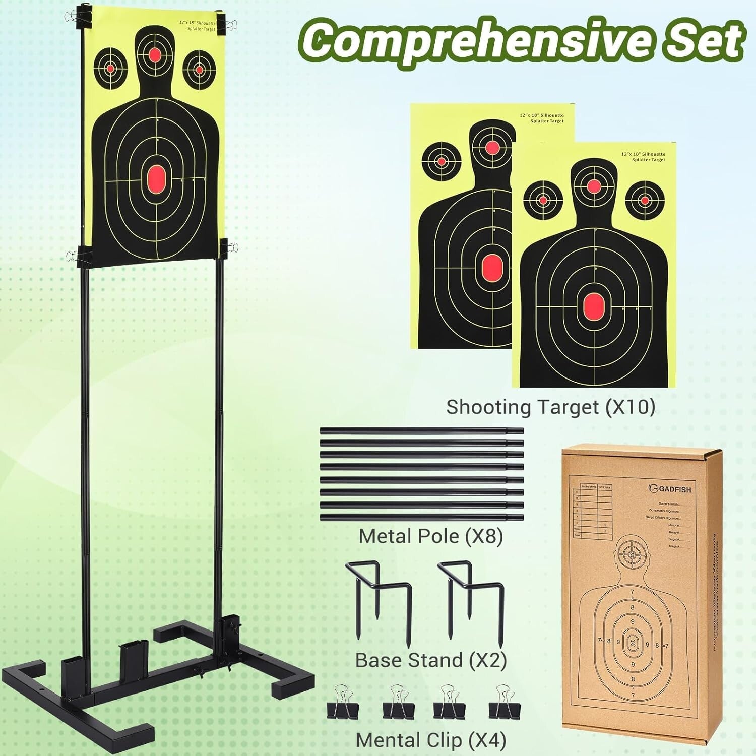 Shooting Target Stand with Adjustable Width, Two Mounting Options & 10 Targets