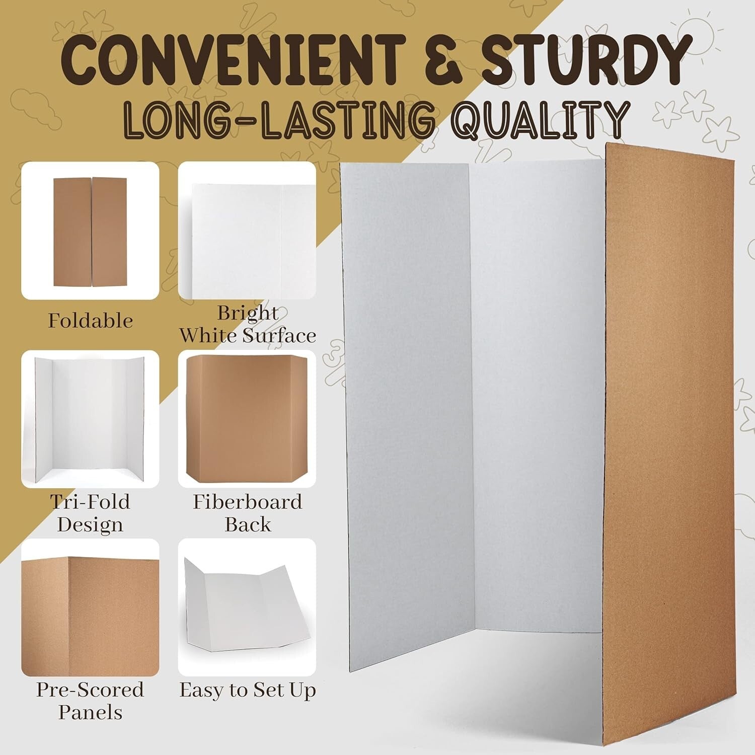 Premium White Tri-Fold Display Boards 36" x 48" - Lightweight & Portable