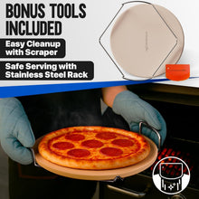 Load image into Gallery viewer, Natural Cordierite Baking Stone for Oven &amp; BBQ Grill - 16-Inch, Includes Scraper