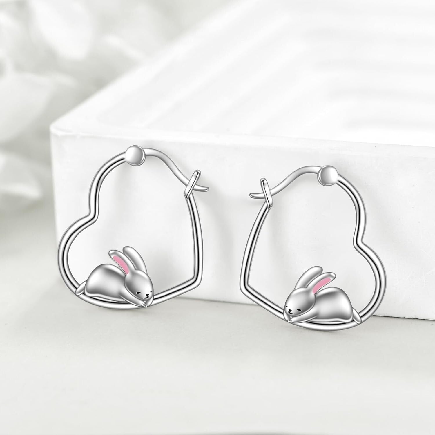 Whimsical Sterling Silver Rabbit Hoops - Hypoallergenic Cute Jewelry for Her