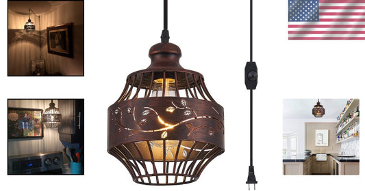 Dimmable Metal Hanging Pendant Light - 16Ft Cord for Living Room & Study Spaces