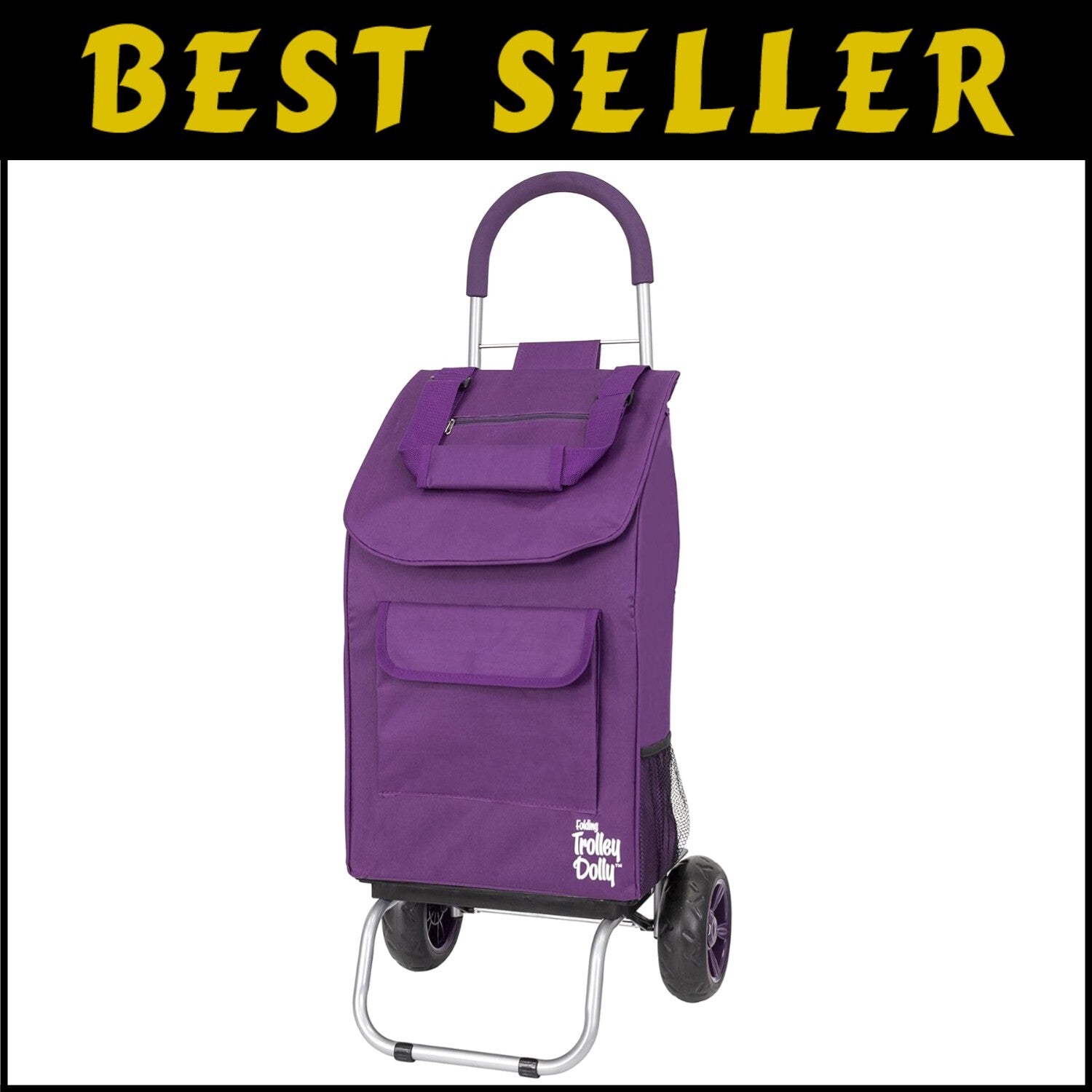Compact Purple Foldable Grocery Cart with Oversize Wheels & Weatherproof Design