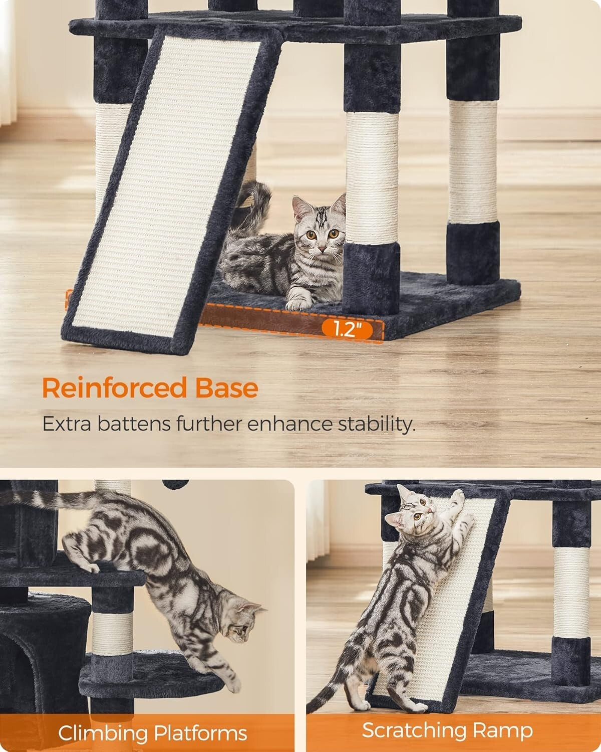 Multi-Level Cat Tree for All Breeds – Cozy 67 Inches of Smoky Gray Comfort