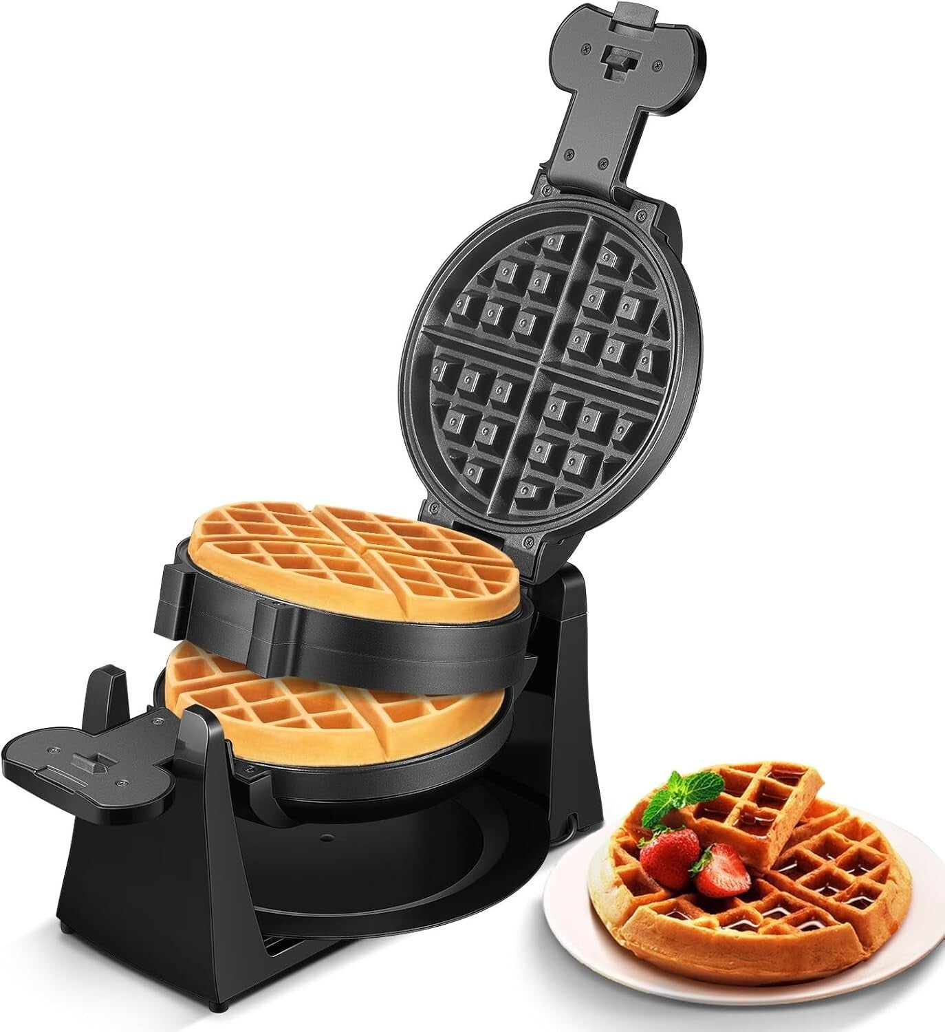 Double-Sided 180° Flip Waffle Maker - Nonstick Plates & Removable Drip Tray