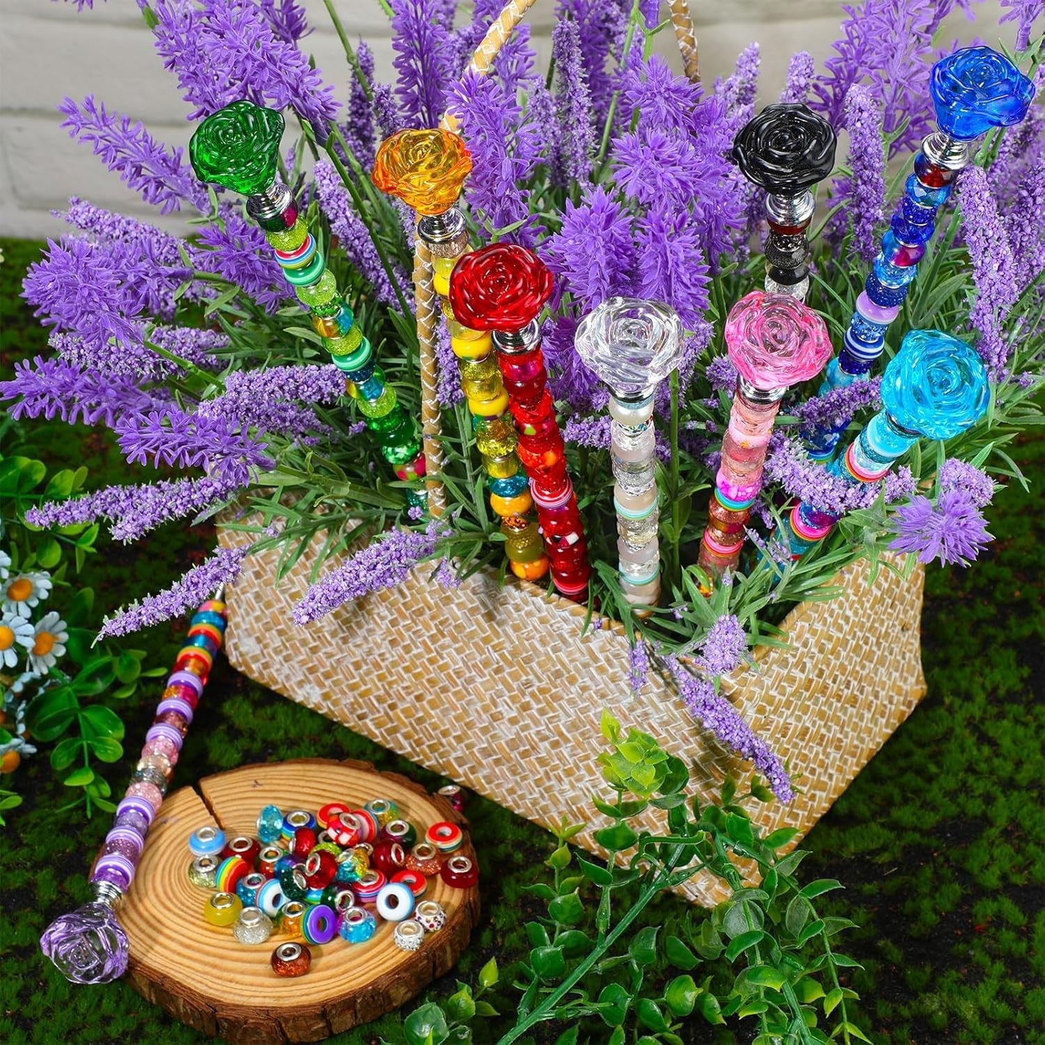 Elegant DIY Garden Decoration: 236 Pcs Beaded Stakes with Crystal Flower Tops