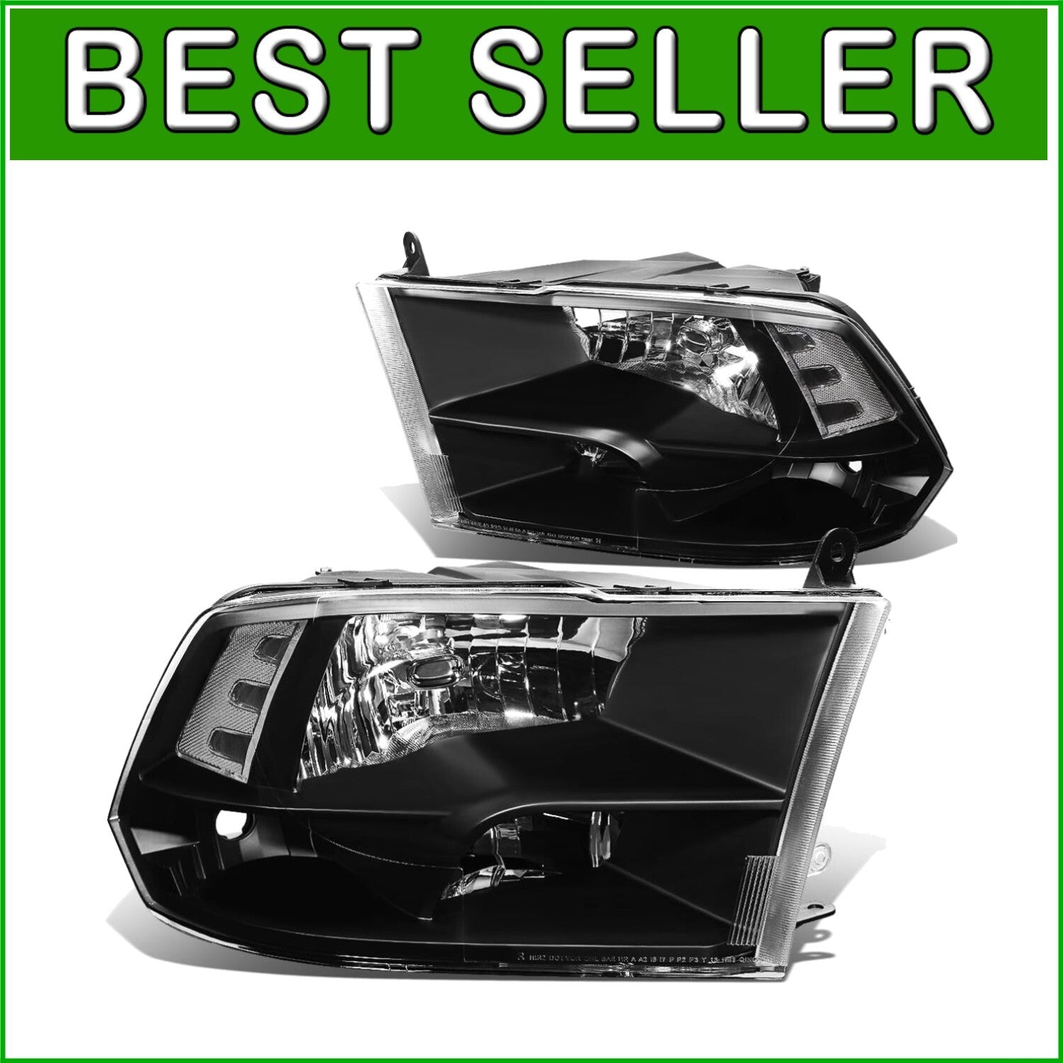 BK-CL1 Black Housing Headlights Replacement for 10-18 Ram 1500-5500 Models