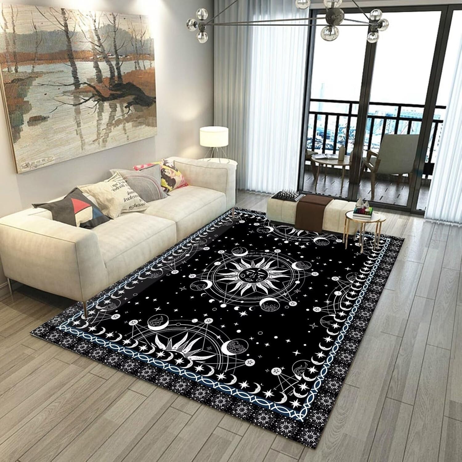 Whimsical 5' x 7' Black Polyester Floral Rug with Anti-Slip Design for Home Use