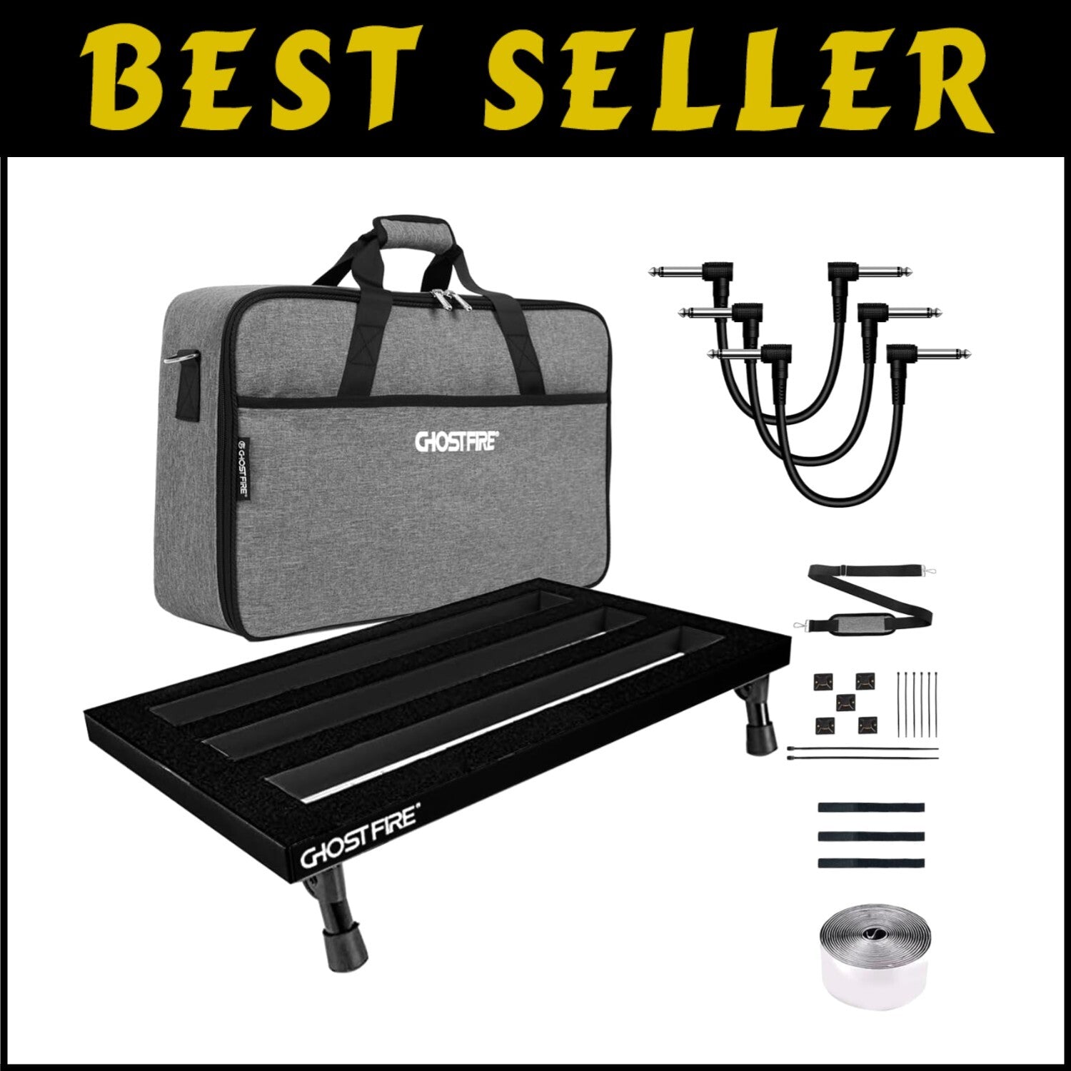 Ghost Fire 1.76lb Aluminum Guitar Pedalboard with 3 Patch Cables - 19.8''x11.5''