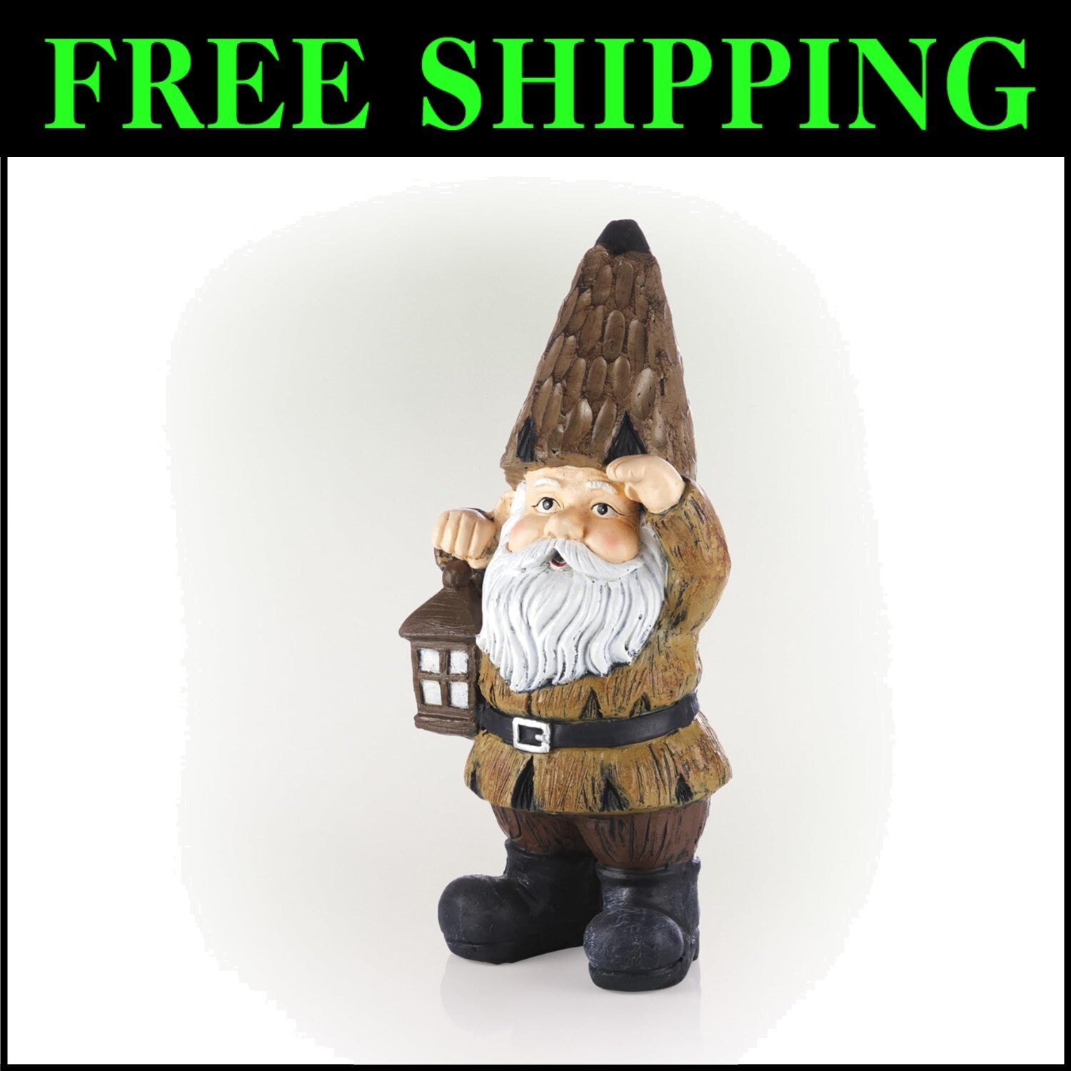Durable Indoor/Outdoor Gnome with Lantern - 16" Brown Statue for Gardens