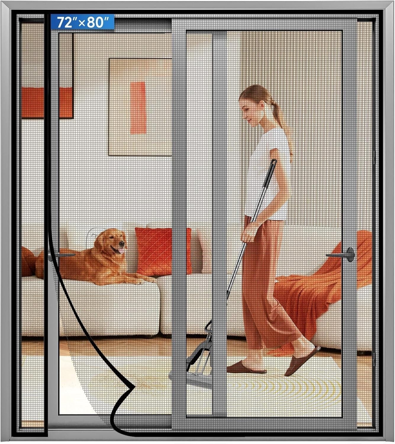 Upgraded PET Magnetic Screen Door - Insect-Proof & Pet Friendly - 72" x 80"