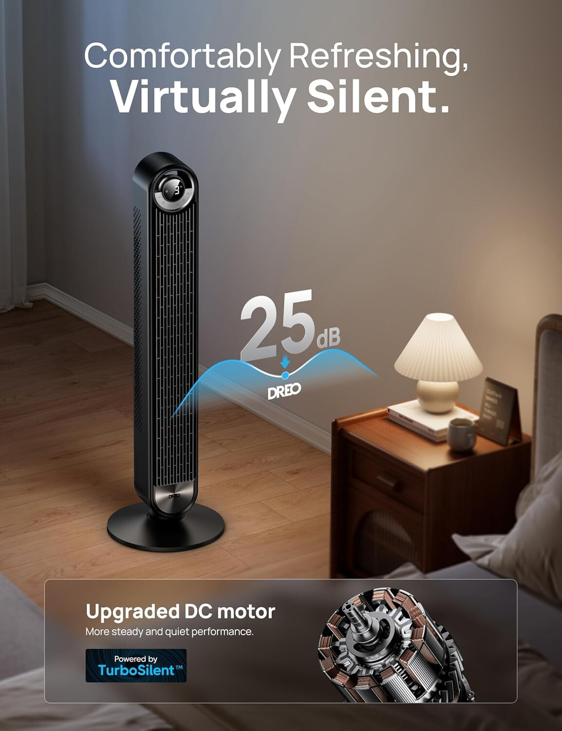 DC Motor 42" Standing Fan - Modern Cooling Solution with Smart Timer & Modes