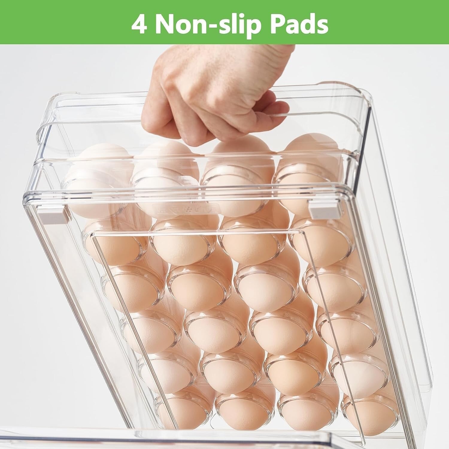 Clear Egg Tray with Non-Slip Base - Holds 48 Eggs, 2 Pack for Easy Storage