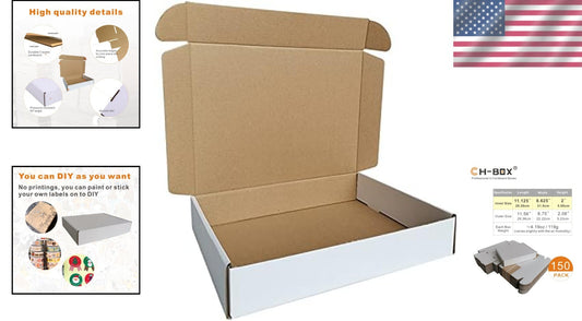 Durable Corrugated Cardboard Mailers - 150 Pack, 11.125x8.625x2'' White