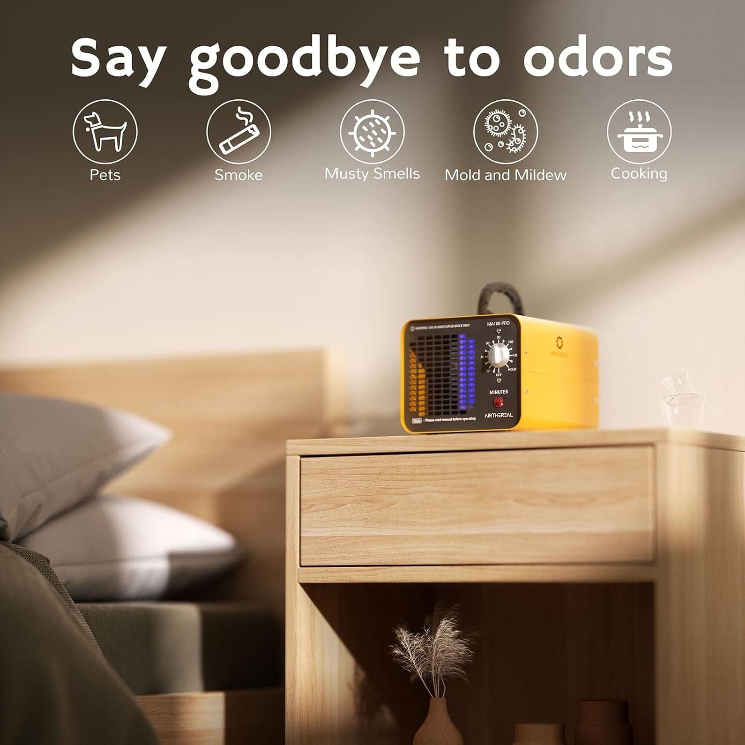 Air Purifier Ozone Generator 10,000 mg/h - Improve Indoor Air Quality, Yellow