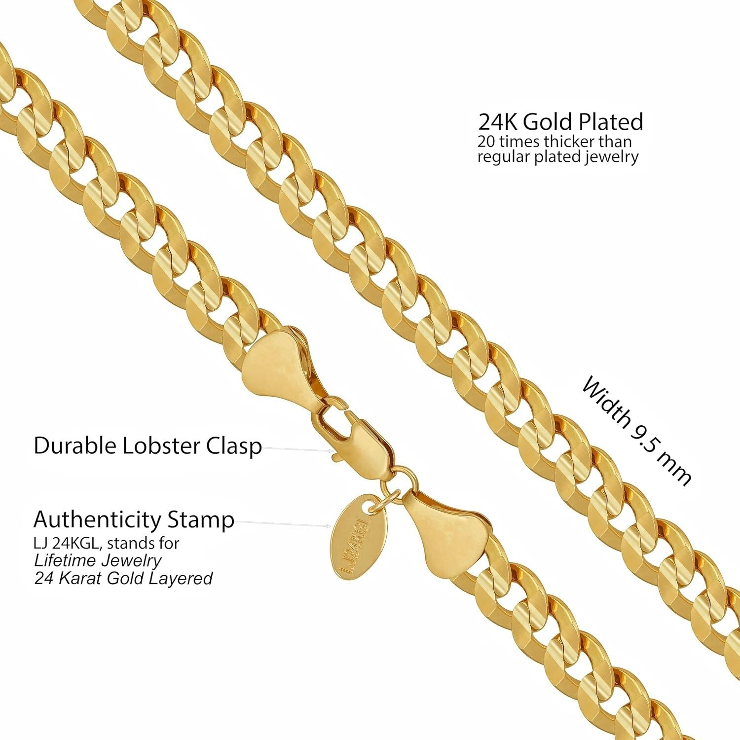 6mm & 9.5mm Gold or White Gold Plated Cuban Link Chain - Lifetime Warranty