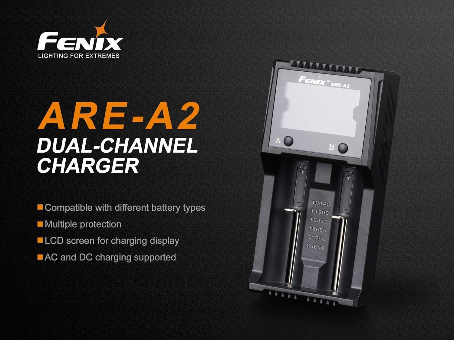 Versatile Fenix ARE-A2 Battery Charger for 21700/18650 with LCD Display and Case