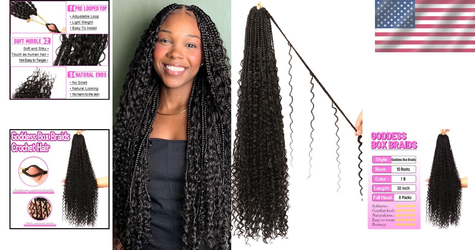 Goddess Boho Box Braids Crochet Hair - 30 Inch, 8 Packs for Effortless Style