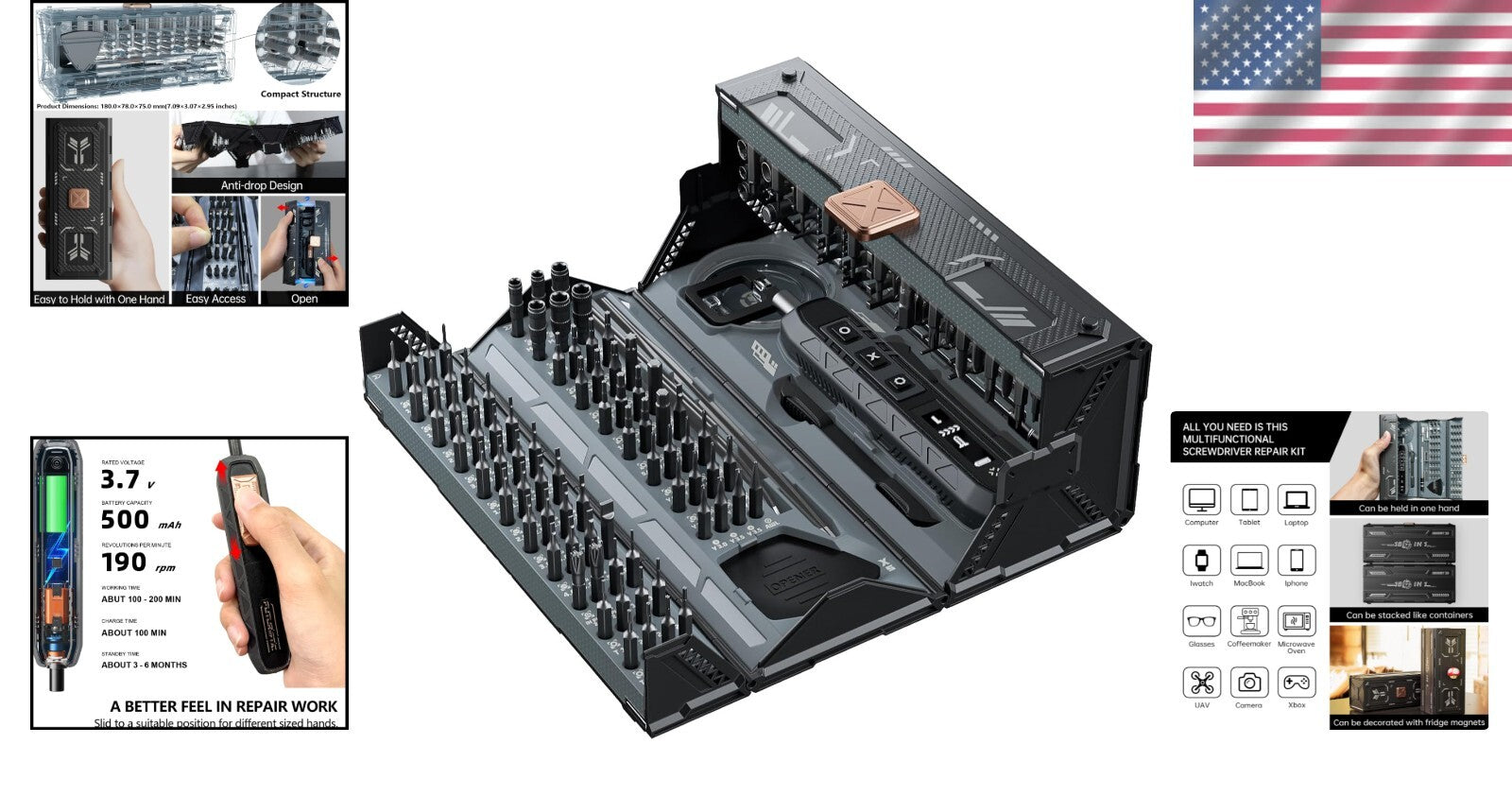 Rechargeable Mini Electric Screwdriver – Ergonomic Design with 180 Bits Included