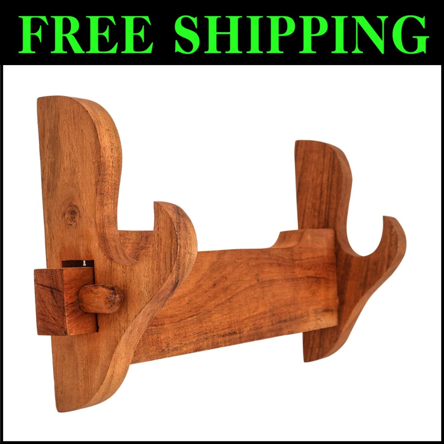 Handcrafted Acacia Wood Sword Display Stand, Wall Mount for Collectors 16" x 7"