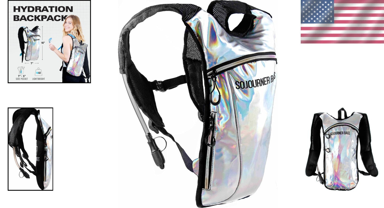Holographic 2L Hydration Pack - Leak-Proof Water Backpack for Festivals & Hiking