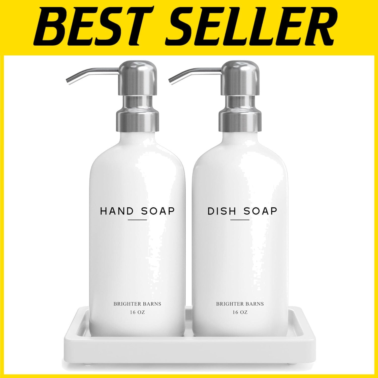 3-Piece Matte White Glass Soap Dispenser Set with Tray & Eco-Friendly Pumps
