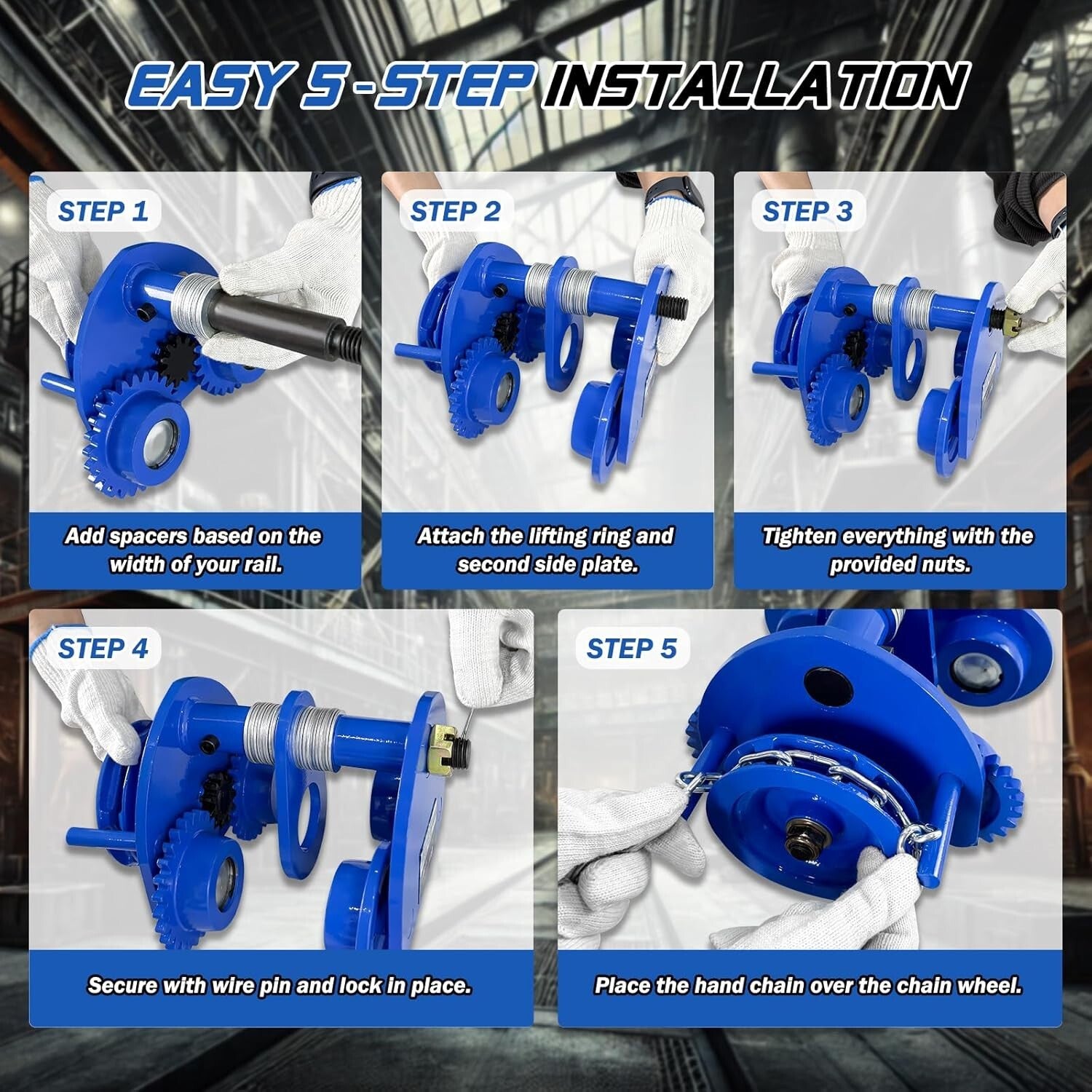 1 Ton Heavy-Duty Chain Hoist Trolley - Ideal for Warehouses & Construction Sites