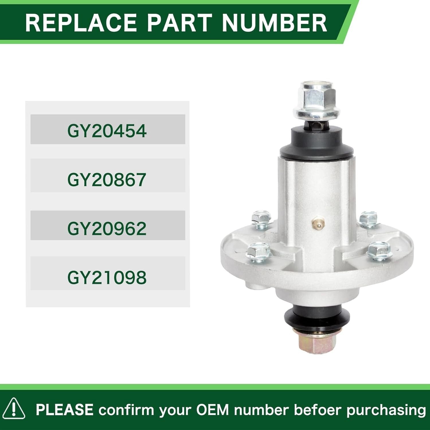 Durable Aluminum Spindle Assembly Replaces GY20454 for John Deere Tractors