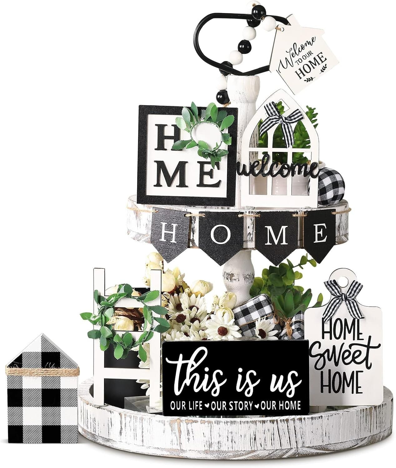 Charming Rustic Wood Tray Decor Set with 11 Signs - Ideal for Housewarming Gifts