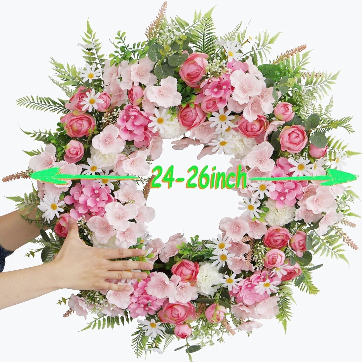 Beautiful Faux Silk Rose & Hydrangea Wreath 24-26 In - Spring/Summer Elegance