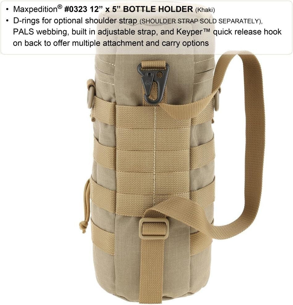 Lightweight Khaki Bottle Holder - 12" High for Hiking and Outdoor Adventures