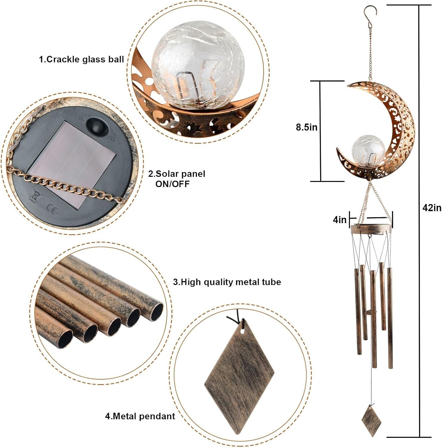 Crystal-Embellished Moon Wind Chimes - Solar Outdoor Decor for All Occasions