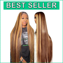 Load image into Gallery viewer, Versatile Ombre Lace Wig - 32 Inch Straight Human Hair, Glueless Cap Design