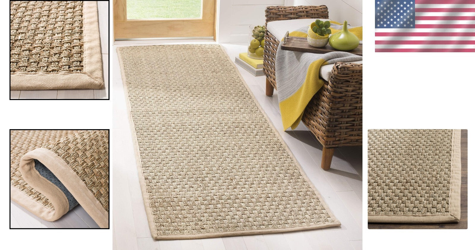 Elegant 2'6" x 18' Natural Fiber Basketweave Runner Rug - Durable Seagrass