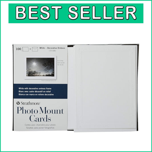 100 Pack White Photo Mount Cards with Embossed Border - Custom Greeting Cards