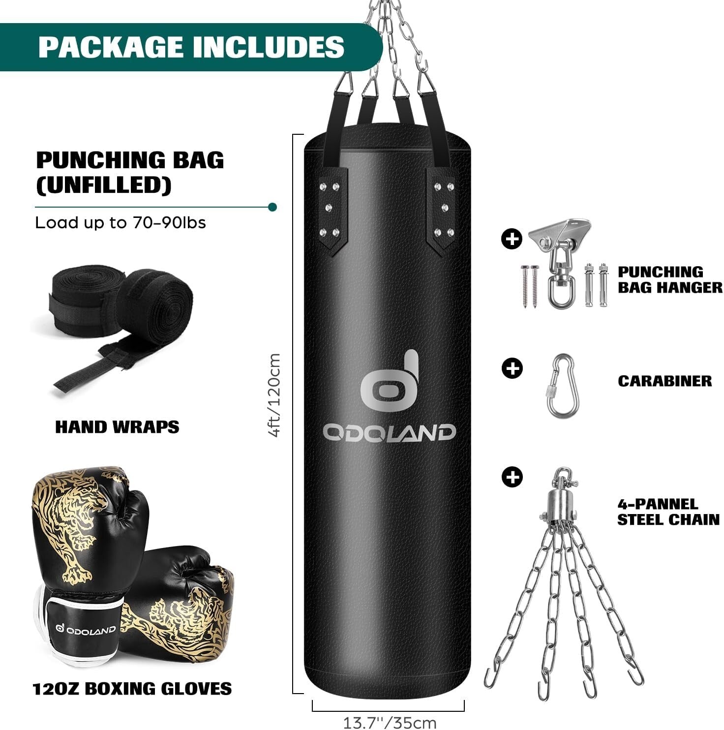 4FT Heavy Boxing Bag Set with Gloves & Chains - Ultimate MMA Training Kit