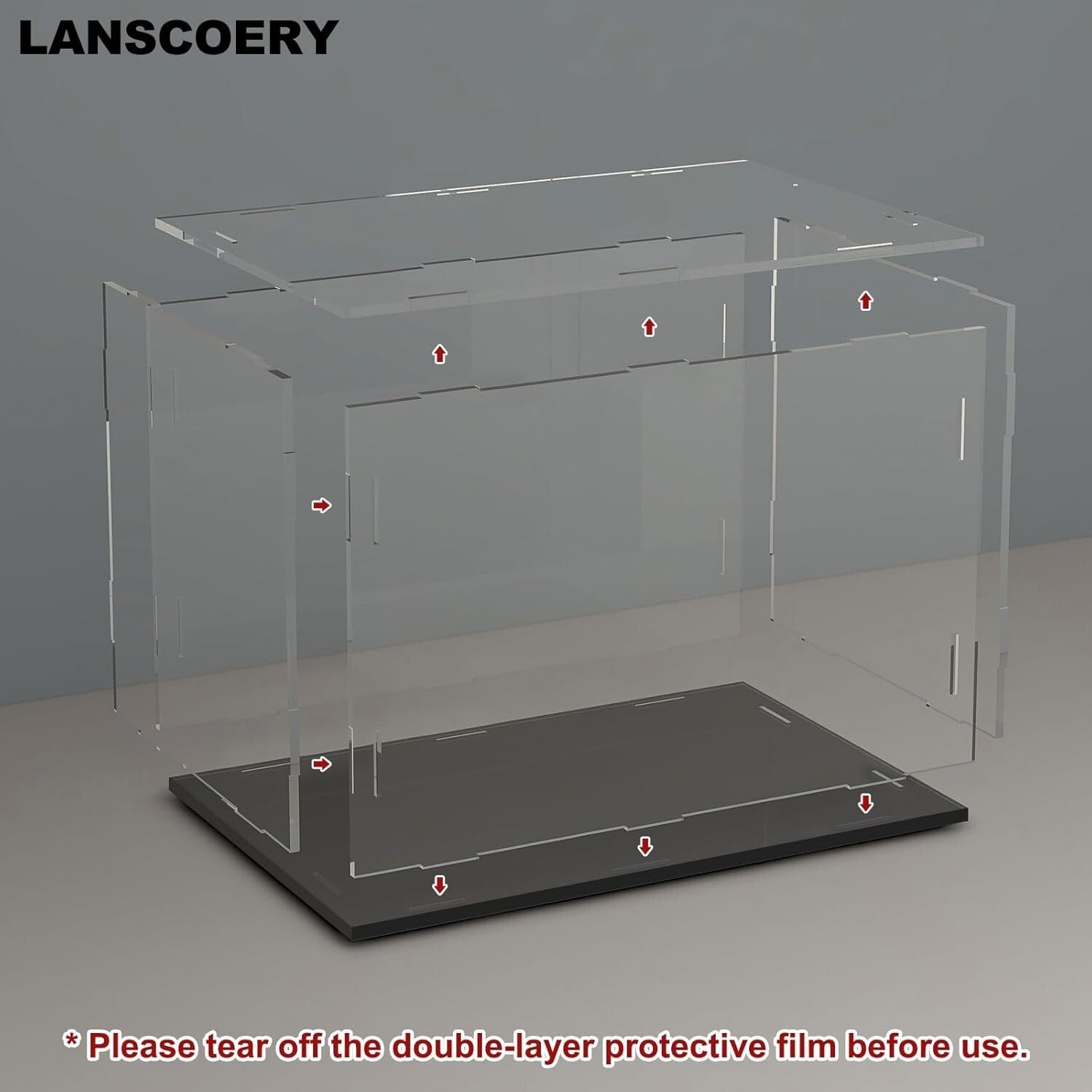 Elegant Clear Acrylic Display Case with Black Base - Protect Your Collectibles
