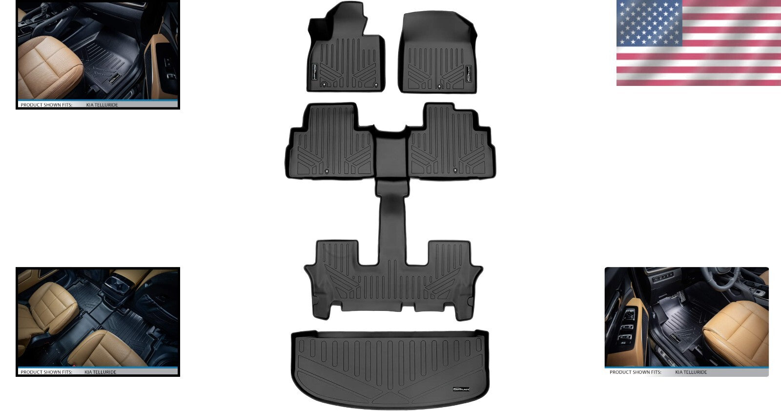 Universal Fit Black Floor Liners for Kia Telluride - Protect Against Elements